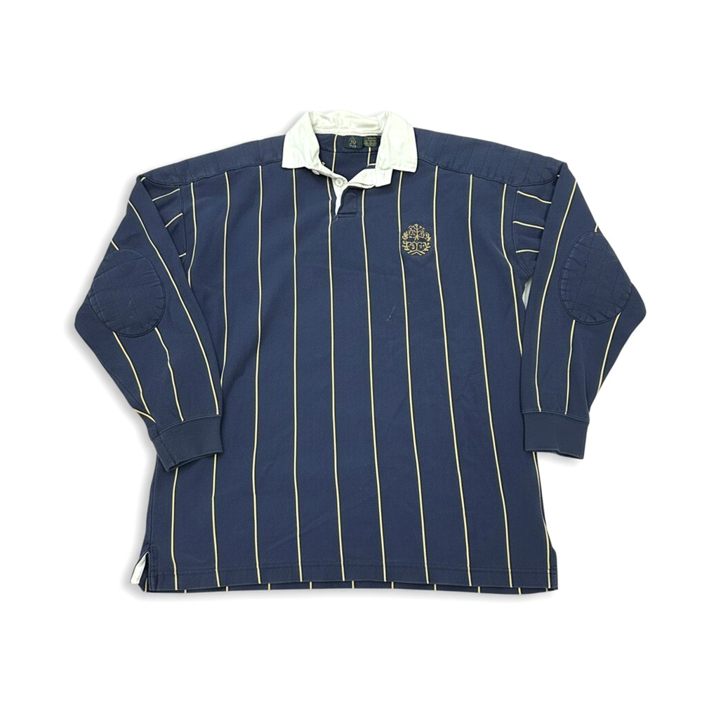 Vintage Club Room Rugby Shirt Mens XL Blue Stripe Long Sleeve Preppy Y2K 90s